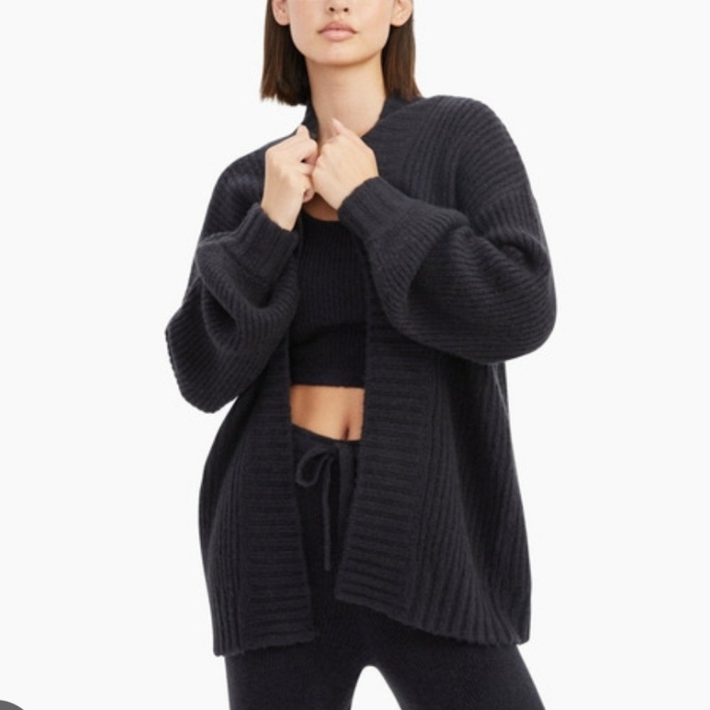 Naadam 'Luxe' Navy Merino Cashmere Balloon Sleeve Cardigan Size XXS